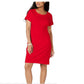 Vestido de algodão feminino Karen Scott com botões e ombros de fora, tamanho pequeno, vermelho