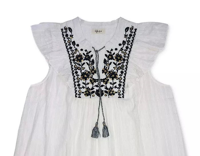 Blusa feminina de algodão bordado com babados e mangas compridas, tamanho natural, grande, da Style &amp; Co
