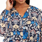 Blusa feminina com botões e estampa floral INC International Concepts, turquesa/azul, tamanho 1X