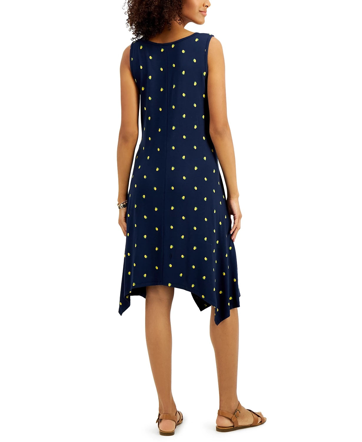 Vestido feminino estampado com bainha de lenço, estilo &amp; co, azul-marinho, tamanho médio