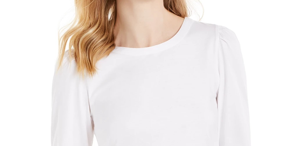 Charter Club Supima Puff Sleeve Top Feminino Branco Tamanho Médio