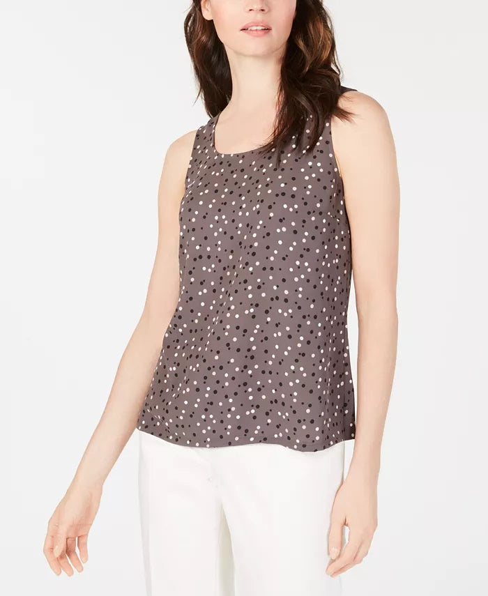 Blusa feminina Anne Klein sem mangas com bolinhas cinza escuro tamanho grande