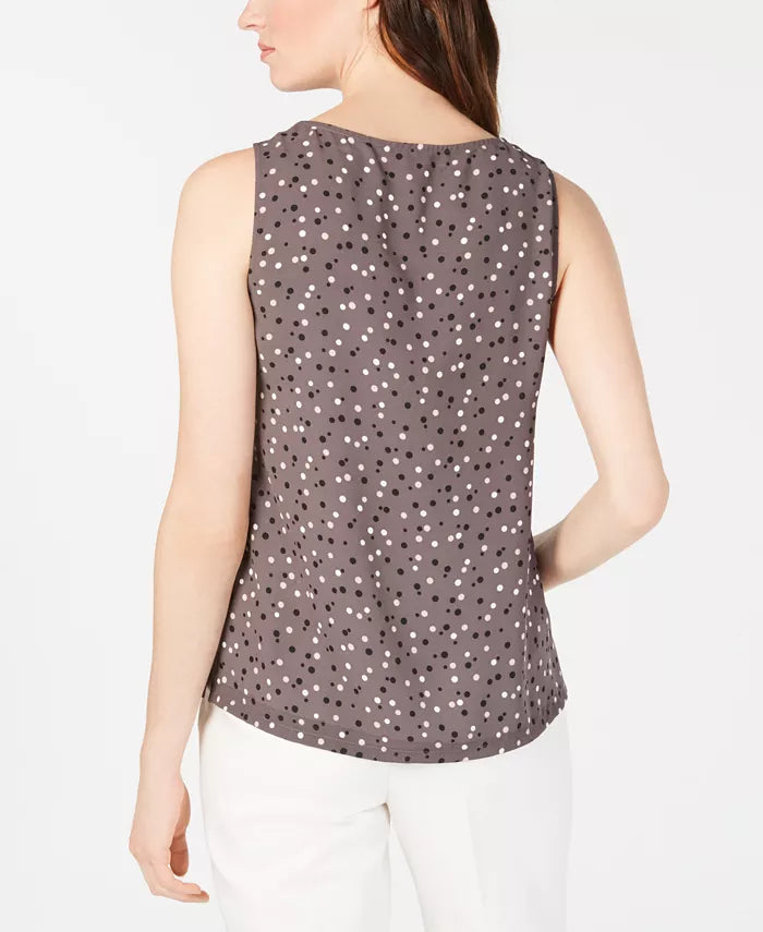 Blusa feminina Anne Klein sem mangas com bolinhas cinza escuro tamanho grande