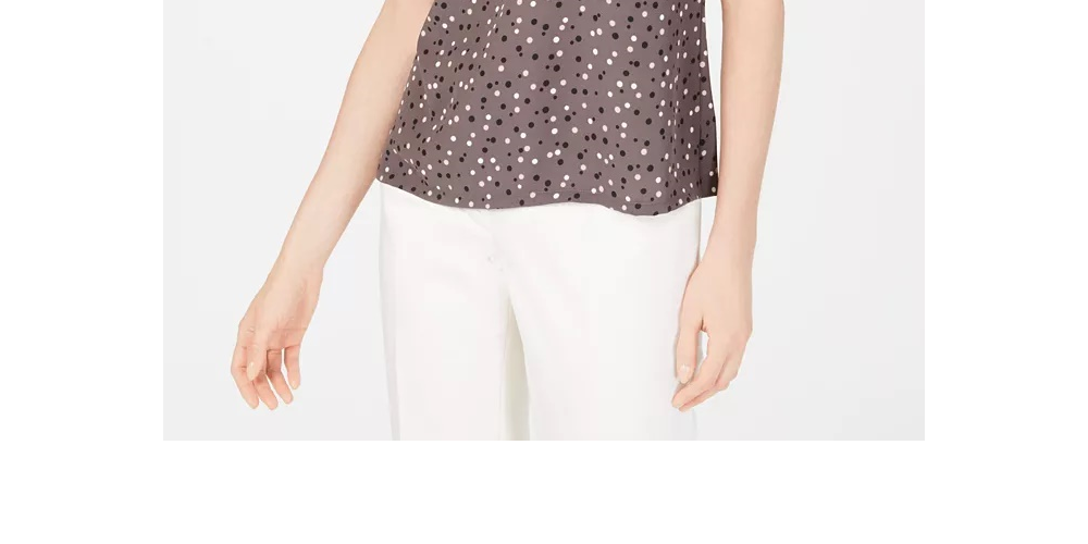 Blusa feminina Anne Klein sem mangas com bolinhas cinza escuro tamanho grande