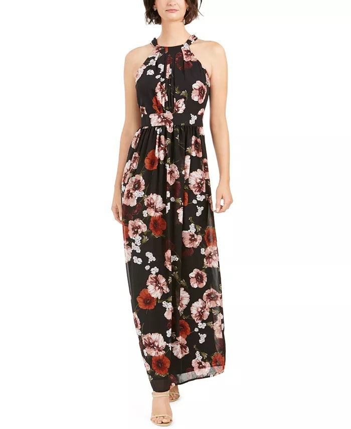 Vestido longo feminino com estampa floral e alças finas, preto, tamanho 10, da INC International Concepts