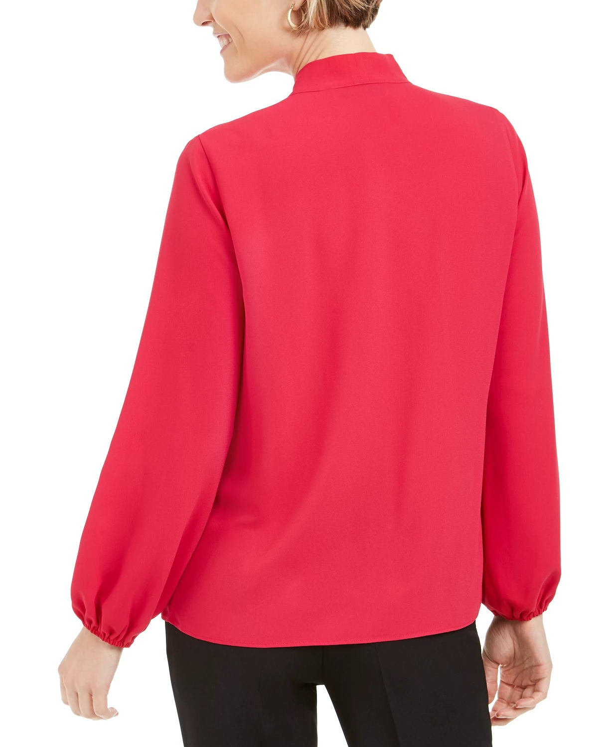 Blusa feminina Kasper com babados e gola amarrada, vermelha, tamanho médio