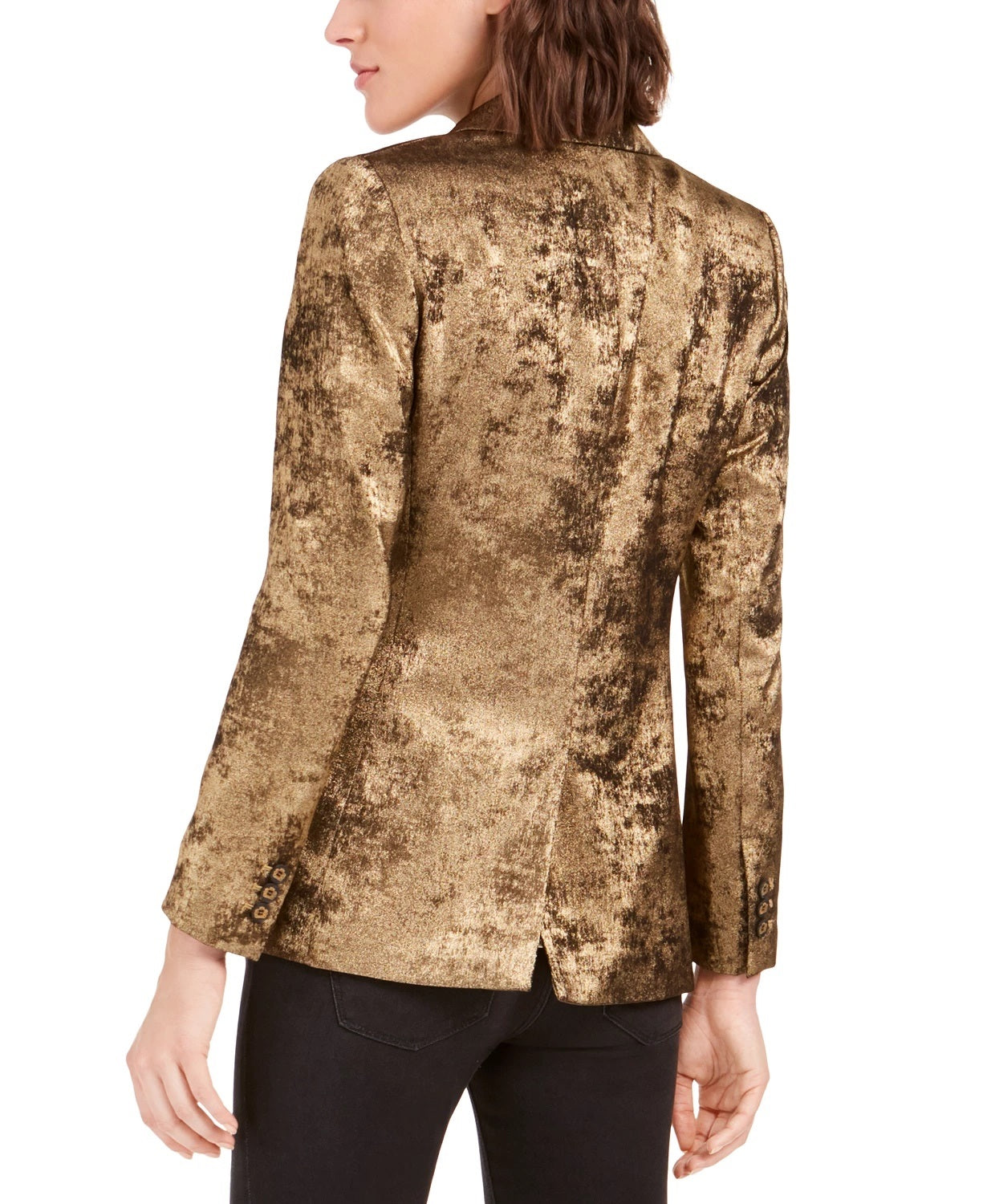 Blazer metálico feminino Bar III com um botão, dourado, tamanho 12
