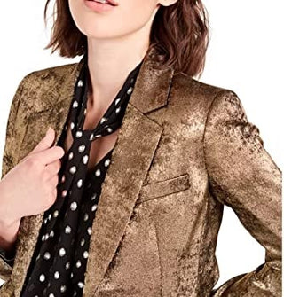 Blazer metálico feminino Bar III com um botão, dourado, tamanho 12