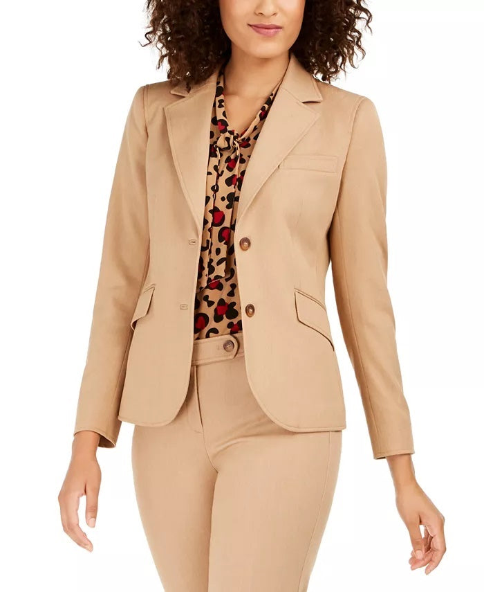 Blazer feminino Anne Klein de sarja com dois botões, marrom, tamanho 14
