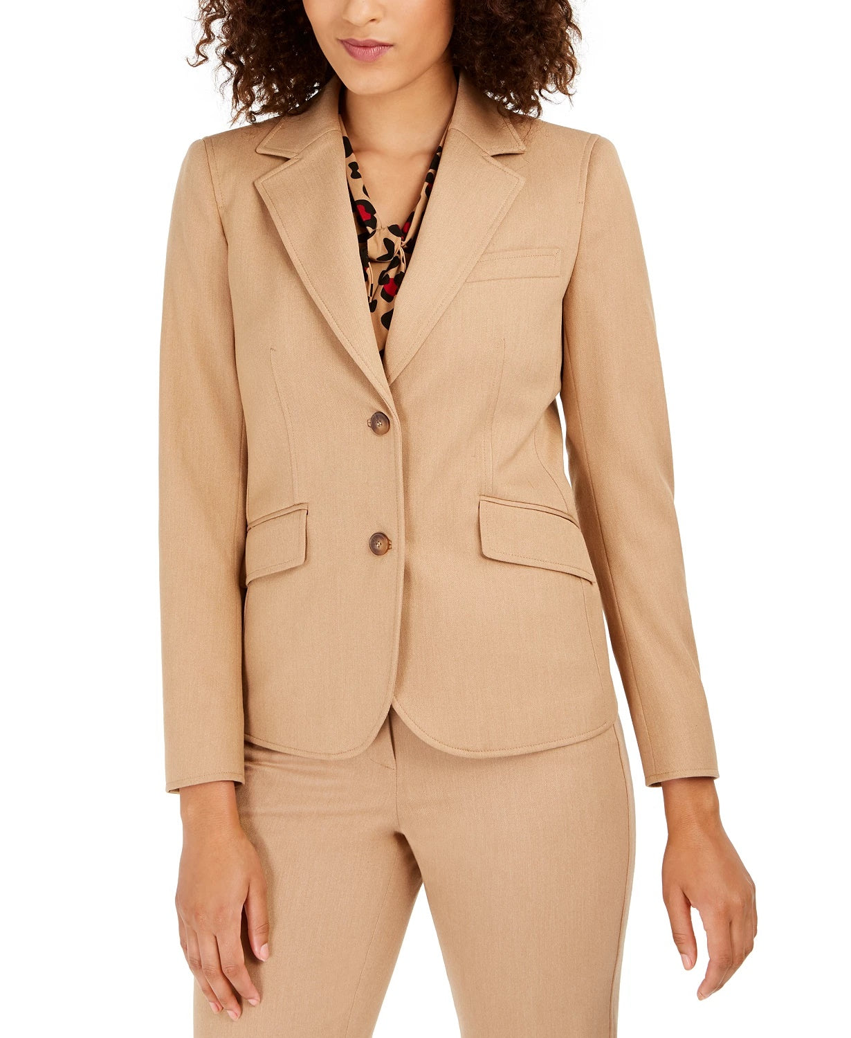 Blazer feminino Anne Klein de sarja com dois botões, marrom, tamanho 14