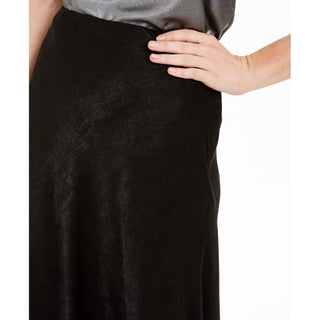 Saia midi brilhante feminina Bar III, nova, preta, tamanho grande