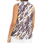 Blusa feminina Bar III com estampa animal abstrata e decote em V, preta, tamanho médio