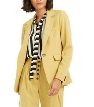 Blazer feminino Bar III de um botão amarelo brilhante tamanho 2