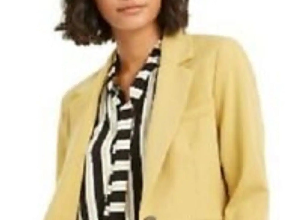 Blazer feminino Bar III de um botão amarelo brilhante tamanho 2