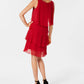 Vestido de chiffon em camadas feminino SL Fashions, vermelho, tamanho 8