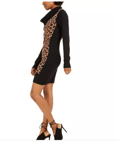 Vestido suéter com gola alta e estampa animal BCX Junior, bege, tamanho X-S