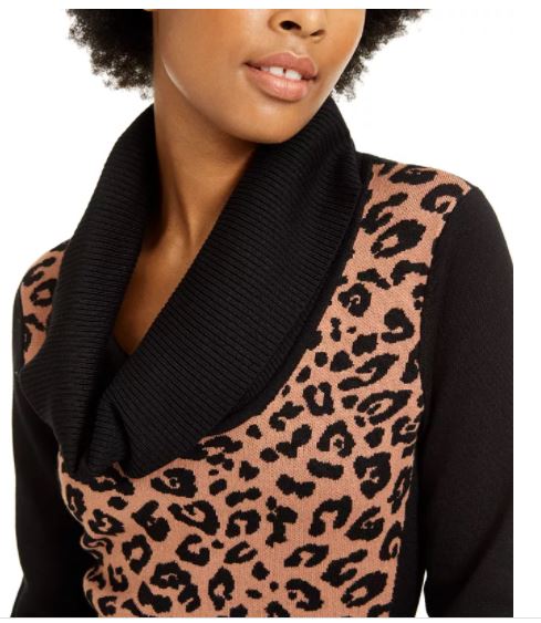 Vestido suéter com gola alta e estampa animal BCX Junior, bege, tamanho X-S