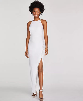 BCX Junior's Rhinestone Faux Wrap Gown White Size Large