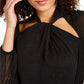 Blusa feminina Thalia Sodi com decote torcido, preta, tamanho médio