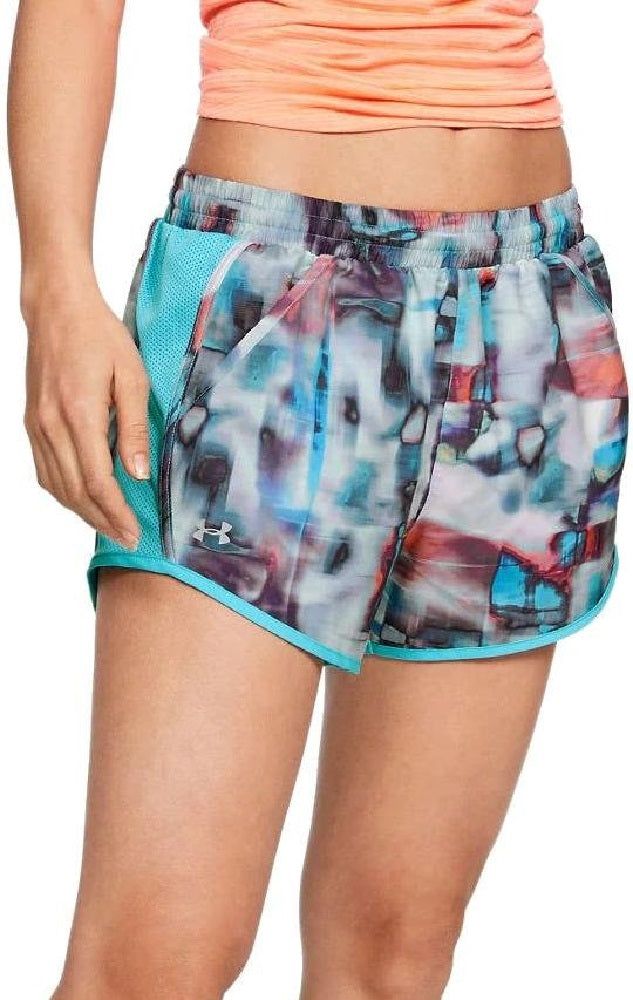 Shorts de corrida feminino Under Armour Fly-By com estampa, tamanho natural, tamanho extragrande