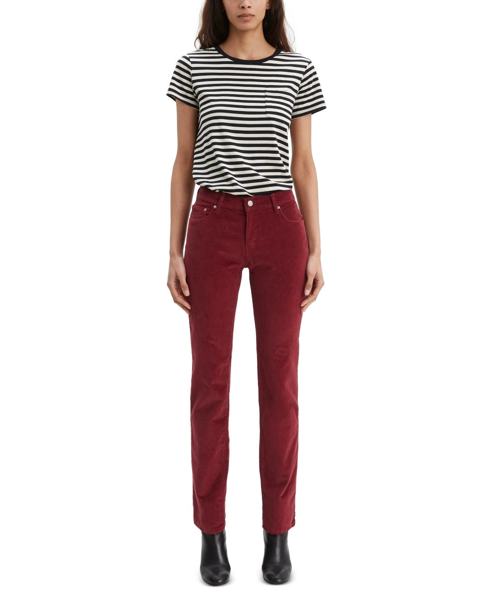 Calça jeans Levi's feminina de veludo cotelê com perna reta, vermelha, tamanho 18