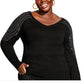 Suéter feminino City Chic Trendy Plus com ombro de sonho, preto, tamanho 24W