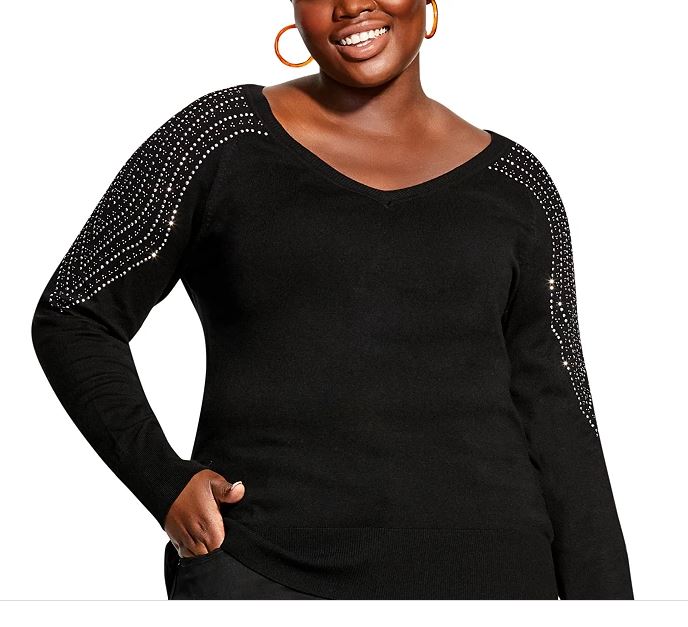 Suéter feminino City Chic Trendy Plus com ombro de sonho, preto, tamanho 24W