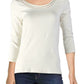 Ralph Lauren Blusa feminina com decote redondo e manga 3/4 marfim, tamanho natural grande