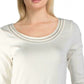 Ralph Lauren Blusa feminina com decote redondo e manga 3/4 marfim, tamanho natural grande
