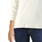 Ralph Lauren Blusa feminina com decote redondo e manga 3/4 marfim, tamanho natural grande