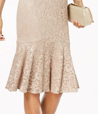 R & M Richards Women's Lace Sweetheart-Neck Dress Beige