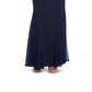 Vestido de noite feminino de manga comprida com decote em V azul-marinho