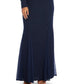 Vestido de noite feminino de manga comprida com decote em V azul-marinho