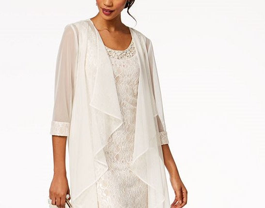 Vestido e jaqueta R &amp; M Richards femininos com bainha de renda enfeitada