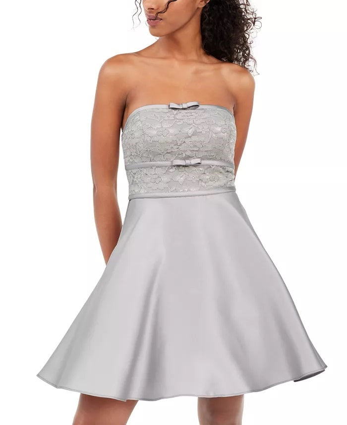 Vestido sem alças de renda com laço, tamanho 3, cinza, City Studios Juniors