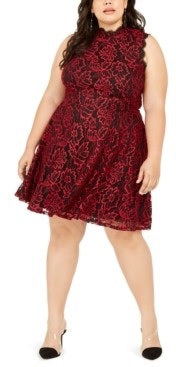 Vestido Plus Size City Studios Junior's Lace Fit &amp; Flare Vermelho Tamanho 24W