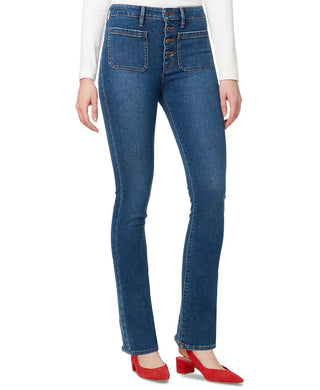 Calça jeans feminina Sanctuary com botões frontais e corte bootcut, azul médio, tamanho 24