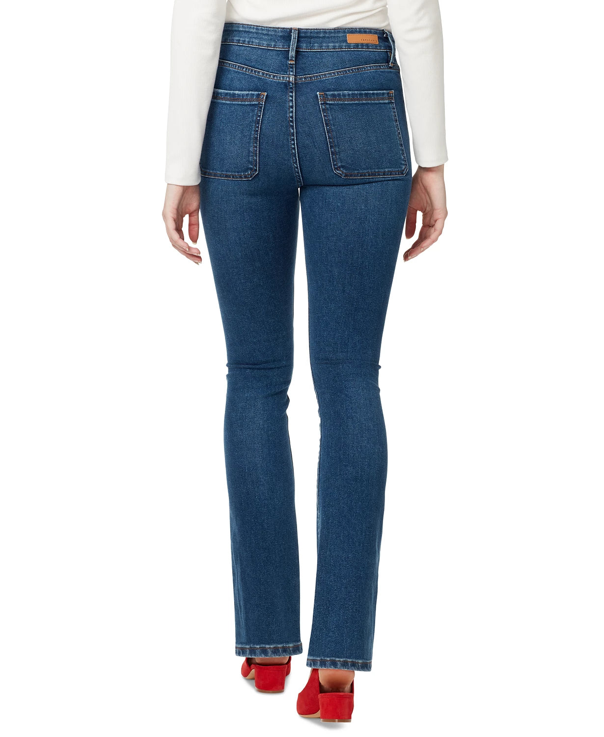 Calça jeans feminina Sanctuary com botões frontais e corte bootcut, azul médio, tamanho 24
