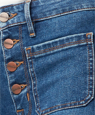 Calça jeans feminina Sanctuary com botões frontais e corte bootcut, azul médio, tamanho 24