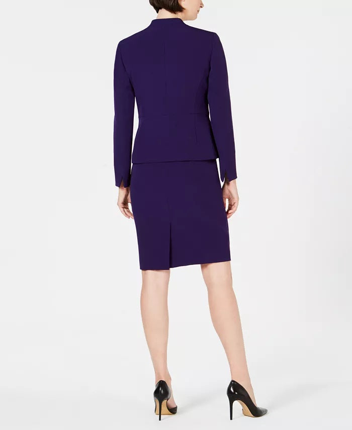 Le Suit Feminino Petite Wing-Collard Skirt Suit Roxo Escuro Tamanho 2P