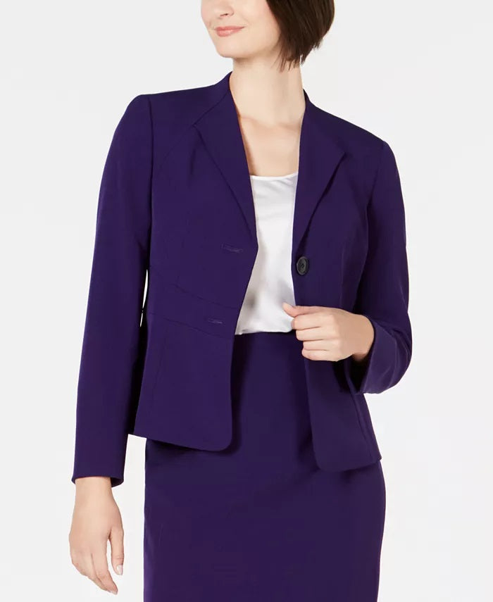 Le Suit Feminino Petite Wing-Collard Skirt Suit Roxo Escuro Tamanho 2P