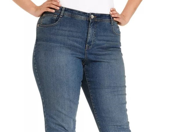 Jeans feminino plus size e pequeno estilo &amp; co plus size com controle de barriga e perna justa, tamanho 26, azul