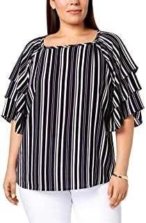 Charter Club Top feminino plus size com manga cotovelo e estampa de corrente em algodão pima, preto, tamanho pequeno