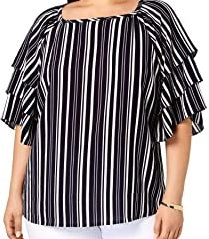 Charter Club Top feminino plus size com manga cotovelo e estampa de corrente em algodão pima, preto, tamanho pequeno