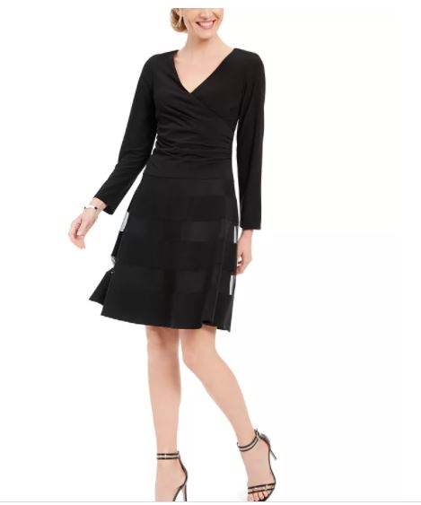 Vestido feminino Illusion Stripe Fit &amp; Flare, preto, tamanho 12, pequeno