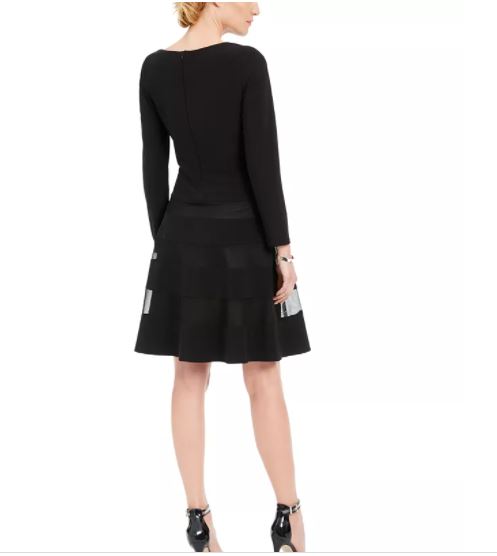 Vestido feminino Illusion Stripe Fit &amp; Flare, preto, tamanho 12, pequeno