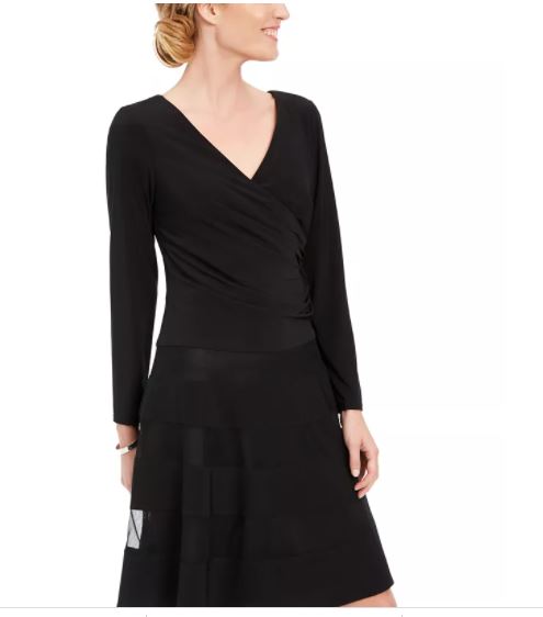 Vestido feminino Illusion Stripe Fit &amp; Flare, preto, tamanho 12, pequeno