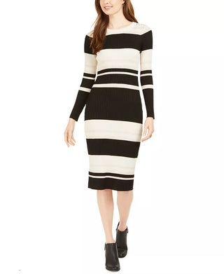 Vestido suéter midi listrado feminino Taylor, preto, tamanho grande