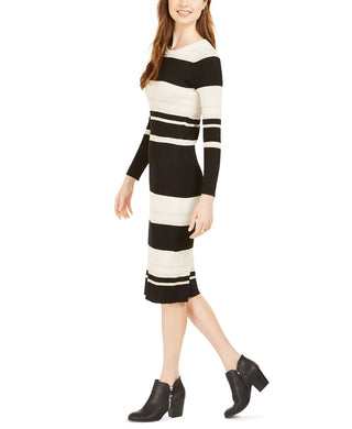 Vestido suéter midi listrado feminino Taylor, preto, tamanho grande