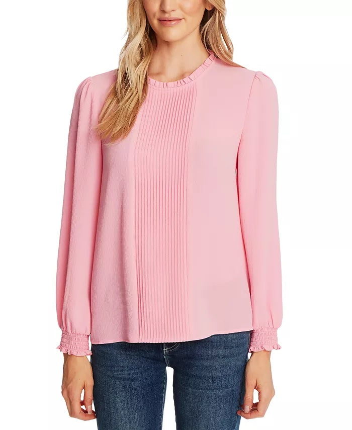 Blusa CeCe Feminina de Chiffon com Punhos Pintucked, Rosa, Tamanho X-G